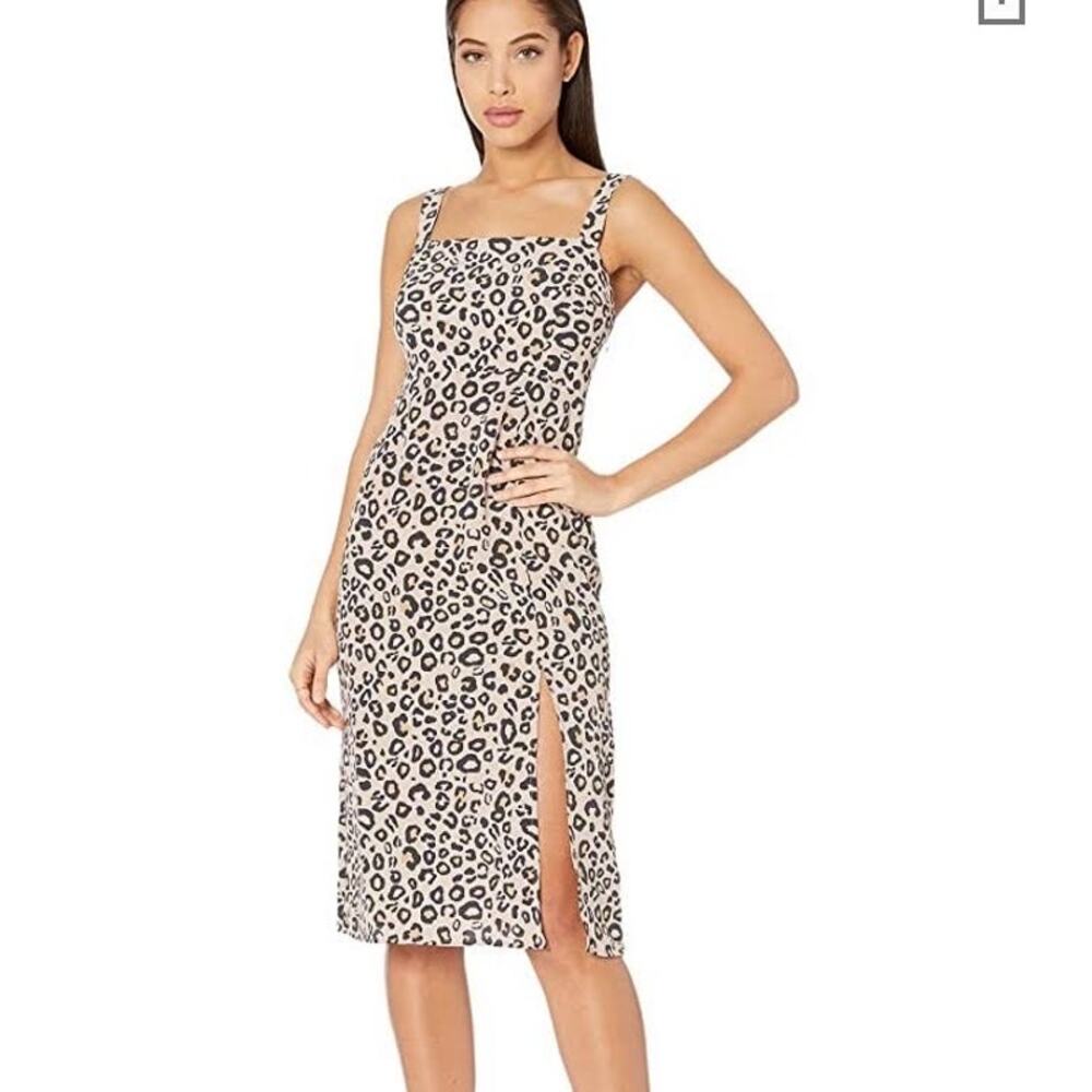 Sanctuary Leopard Animal Print Smocked Sleeveless Square Neck Midi Dress Size 0